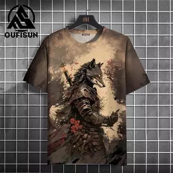 Летняя мужская футболка с принтом животных в стиле Харадзюку, с круглым вырезом и коротким рукавом, уличные трендовые топы, мужская свободная одежда, футболка для мужчин S