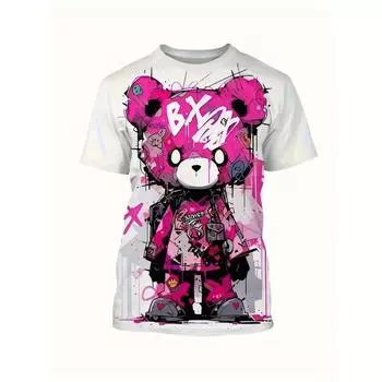 Летняя мужская футболка с рисунком медведя в виде 3D-принта, повседневный свитер с круглым вырезом и коротким рукавом, модные футболки для активного отдыха, мужская свободная одежда S