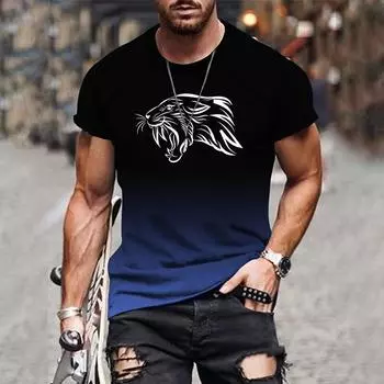 Летняя мужская футболка с рисунком животных 3D, мужская градиентная футболка с круглым вырезом, модная уличная одежда, повседневные топы с коротким рукавом, свободные футболки, одежда XS