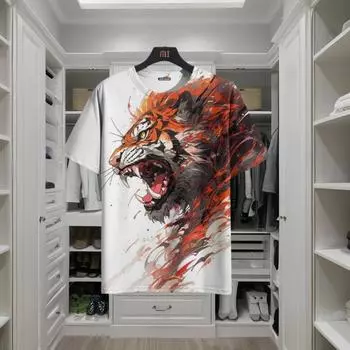 Летняя мужская футболка с рисунком животных, тигра и кота, повседневный пуловер с 3d принтом, толстовка с круглым воротником, свободный топ с короткими рукавами S