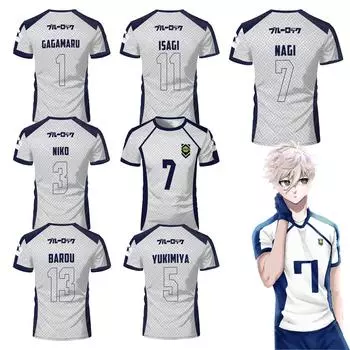 Летняя мужская футболка с синим принтом Lock Anime Soccer Jersey, женская спортивная футболка с круглым вырезом, детская повседневная футболка с коротким рукавом L