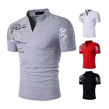 Летняя мужская футболка с v-образным вырезом и короткими рукавами с буквенным принтом, тонкая футболка для фитнеса с мышцами, модный спортивный пуловер для отдыха, топ S красный