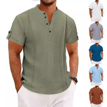 Летняя мужская футболка с воротником-стойкой и коротким рукавом для мужчин L армия зеленый