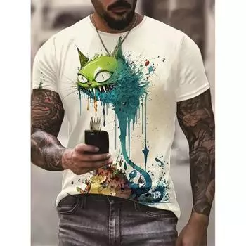 Летняя мужская футболка с животным принтом, футболки с короткими рукавами, уличный повседневный пуловер, мужская одежда свободного кроя, модная футболка, свободные топы M