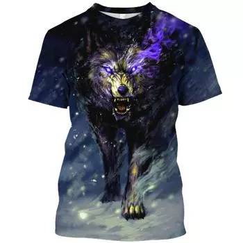 Летняя мужская футболка с животным принтом, повседневная 3d, большие размеры, панк, с коротким рукавом, уличный спортивный пуловер, футболка с круглым вырезом, толстовка Harajuku S