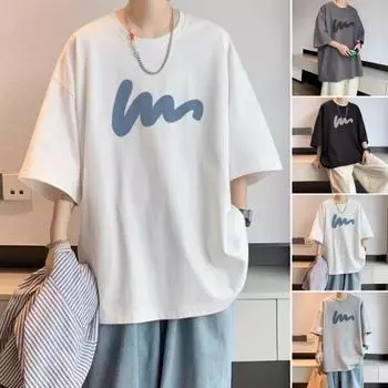 Летняя мужская футболка со средними рукавами, круглым вырезом, свободный крой, плюс размер, сплошной цвет, с принтом, средней длины, повседневный пуловер, повседневная домашняя одежда, спортивный топ 2XL белый