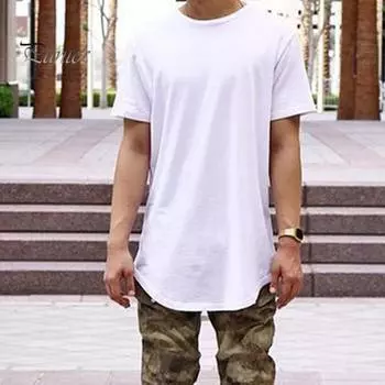 Летняя мужская футболка средней длины с круглым вырезом и коротким рукавом, молния, чистый цвет, пуловер в уличном стиле, повседневный повседневный спортивный топ M белый