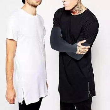 Летняя мужская футболка средней длины с круглым вырезом и коротким рукавом, размер молнии, однотонный пуловер в уличном стиле M белый