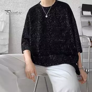 Летняя мужская футболка в американском стиле в стиле ретро, однотонная, с круглым вырезом, нагрудным карманом, короткими рукавами, средней длины, с хорошей воздухопроницаемостью, пуловер, низ и верх 3XL чёрный