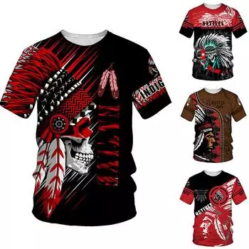 Летняя мужская футболка в индийском стиле с 3D принтом волка и круглым вырезом с коротким рукавом, дизайнерская футболка для мужчин, повседневная винтажная уличная одежда XS