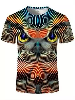 Летняя мужская футболка в стиле хип-хоп с изображением совы, свободная, 3D, модная, индивидуальная, уличная футболка S коричневый