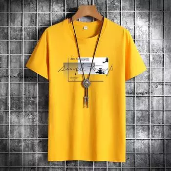 Летняя мужская хлопковая футболка с короткими рукавами и круглым вырезом, модная повседневная мужская свободная спортивная футболка с принтом XL белый