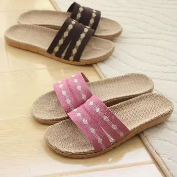 Летняя мужская и женская льняная обувь, дышащие домашние тапочки, льняные тапочки для ванной, напольная обувь унисекс для пары, обувь для спальни 35-36 розы красного