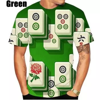Летняя мужская и женская модная облегающая футболка с 3D-маджонгом, повседневная футболка с коротким рукавом и круглым вырезом с 3D-принтом, мужская одежда S