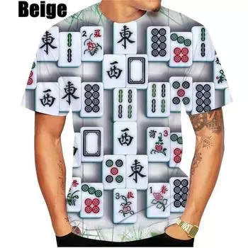 Летняя мужская и женская модная облегающая футболка с 3D-маджонгом, повседневная футболка с коротким рукавом и круглым вырезом с 3D-принтом, мужская одежда S