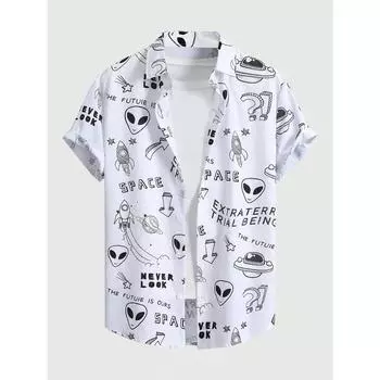 Летняя мужская и женская универсальная рубашка на пуговицах с индивидуальным и интересным принтом, модный топ с короткими рукавами S
