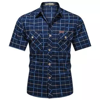 Летняя мужская клетчатая рубашка, дышащая, впитывающая пот, повседневная мужская рубашка с короткими рукавами из мягкого хлопка, свободная посадка с отложным воротником, большие размеры M бежевый