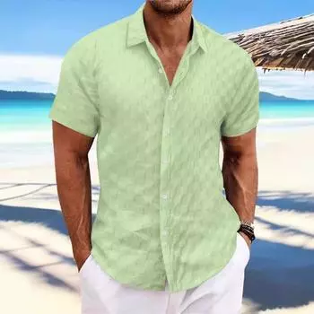Летняя мужская клетчатая жаккардовая повседневная свободная рубашка с коротким рукавом S