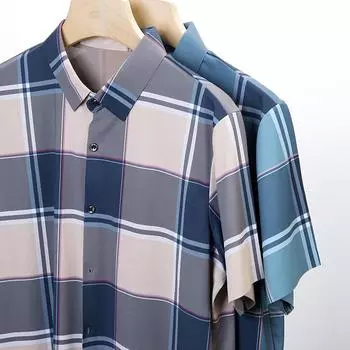 Летняя мужская короткая рубашка, новая молодежная деловая мода, повседневная рубашка с короткими рукавами и лацканами в клетку, мужская одежда M