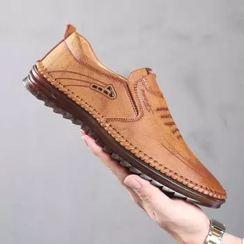 Летняя мужская кожаная обувь из микрофибры, размеры 38–44, нескользящая мягкая сухожильная подошва, мужские повседневные деловые молодые кожаные лоферы 40.0 дубильная кора