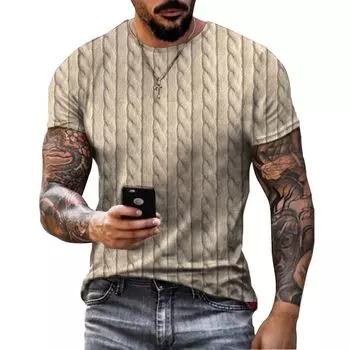 Летняя мужская креативная простая ретро-футболка с 3D-принтом и коротким рукавом, свободная футболка с круглым вырезом, модная футболка больших размеров S