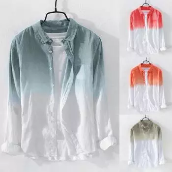 Летняя мужская крутая тонкая дышащая рубашка с воротником с лацканами, окрашенная хлопковая рубашка с градиентом XXL