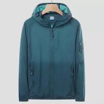 Летняя мужская куртка большого размера с капюшоном, солнцезащитная, с защитой от солнца, мужская модная, контрастного цвета, водонепроницаемая, быстросохнущая M серый