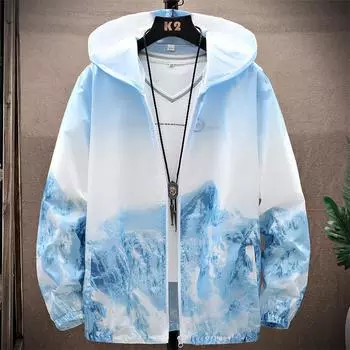 Летняя мужская куртка с капюшоном, водонепроницаемая солнцезащитная одежда, мужская быстросохнущая ветровка, размер 4XL M синий