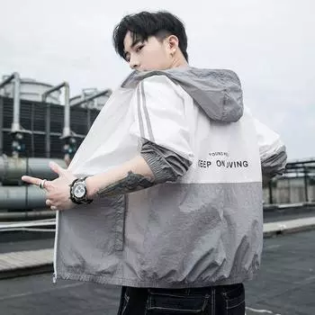 Летняя мужская куртка, водонепроницаемая, из ледяного шелка, быстросохнущая ветровка, повседневное пальто с капюшоном для кемпинга и солнцезащитного крема L