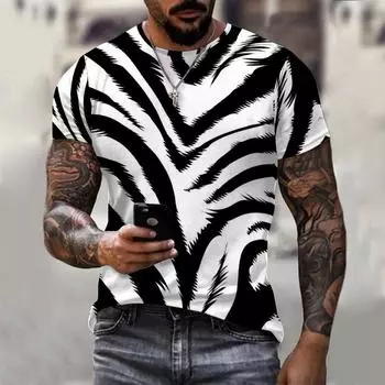 Летняя мужская мода 3D-печать крутой уличный леопардовый принт тренд круглый вырез короткий рукав футболка повседневный свободный большой размер топ S