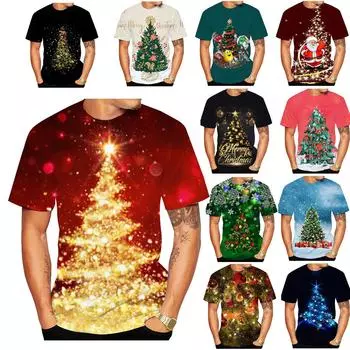 Летняя мужская мода 3D принт футболка рождественская с коротким рукавом унисекс повседневная рождественская елка короткие рукава топы футболки S