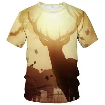 Летняя мужская мода 3D принтованный принт оленя животных повседневная футболка Harajuku ретро забавный мешковатый большой размер O-образный вырез короткий рукав топ S