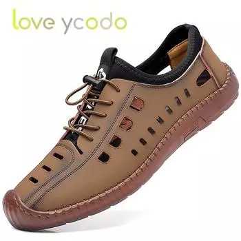 Летняя мужская мода повседневная кожаная мужская обувь с перфорацией 44 чёрный