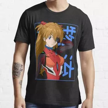 Летняя мужская мода повседневные рубашки с короткими рукавами Neon Genesis Evangelion Asuka черные футболки большие футболки S синий