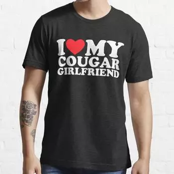 Летняя мужская мода повседневные рубашки с короткими рукавами I Love My Cougar Girlfriend черные футболки большие футболки S синий