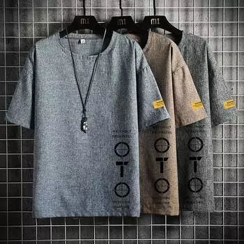 Летняя мужская мода Ретро Повседневная футболка с коротким рукавом и круглым вырезом с принтом XXXXXL чёрный