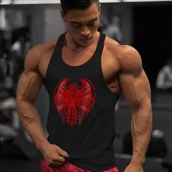 Летняя мужская мода с принтом, жилет для фитнеса и гонок, мужской спортивный жилет без рукавов, жилет для бодибилдинга L красный/чёрный