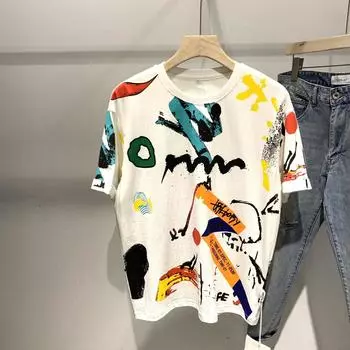 Летняя мужская модная дышащая футболка с коротким рукавом и принтом