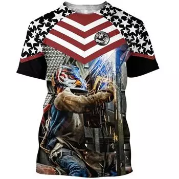 Летняя мужская модная футболка с принтом сварки, свободная повседневная футболка с круглым вырезом и 3d принтом, с коротким рукавом, уличная личность, топ больших размеров S