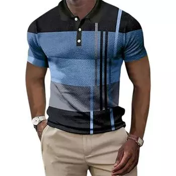 Летняя мужская модная и повседневная рубашка с коротким рукавом S синий