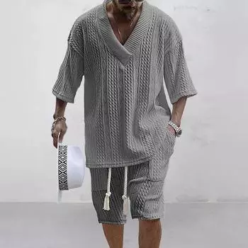 Летняя мужская модная и повседневная свободная футболка с короткими рукавами и шорты, комплект из двух предметов XXXL белый