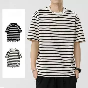 Летняя мужская модная легкая полосатая футболка с короткими рукавами XXXL чёрный