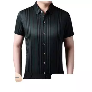 Летняя мужская модная молодежная полосатая повседневная трендовая эластичная рубашка M белый