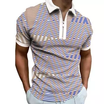 Летняя мужская модная полосатая футболка с коротким рукавом ПОЛО S синий