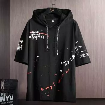 Летняя мужская модная повседневная футболка с капюшоном и короткими рукавами с принтом XXXL белый