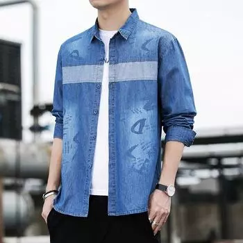 Летняя мужская модная повседневная рубашка из чистого хлопка с длинными рукавами, верхняя часть куртки XXXXL