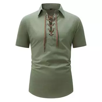 Летняя мужская модная рубашка с короткими рукавами, повседневная однотонная мужская рубашка с V-образным вырезом и короткими рукавами S белый