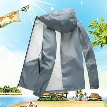 Летняя мужская модная солнцезащитная одежда из ледяного шелка, однотонная полупрозрачная одежда с капюшоном для защиты от ультрафиолета для мужчин M светло-серый
