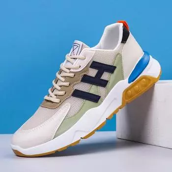 Летняя мужская модная спортивная обувь с цветными блоками, дышащие мужские повседневные кроссовки с сеткой 39 бежевый