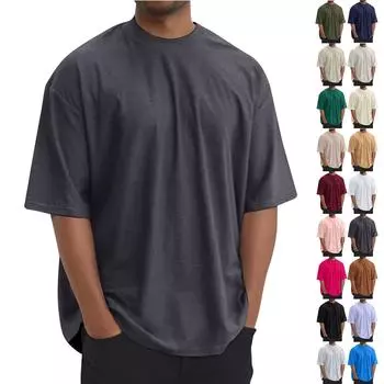 Летняя мужская модная свободная однотонная футболка с круглым вырезом и короткими рукавами XL